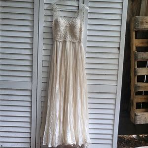 Catherine Deane Bridal faux pearl beaded illusion silk wedding dress